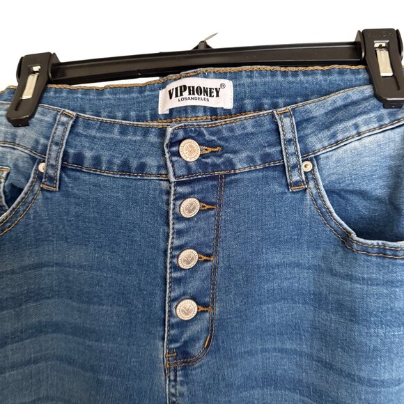 VipHoney Womens High-Waisted Button-Fly Wide-Leg Blue Jeans 1XL Cotton/Polyester - Picture 2 of 4